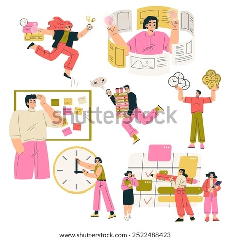 Multitasking People Character Doing Multiple Task Vector Set