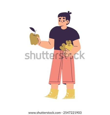 Polite Boy Character Give and Share Apple Having Good Manners Vector Illustration