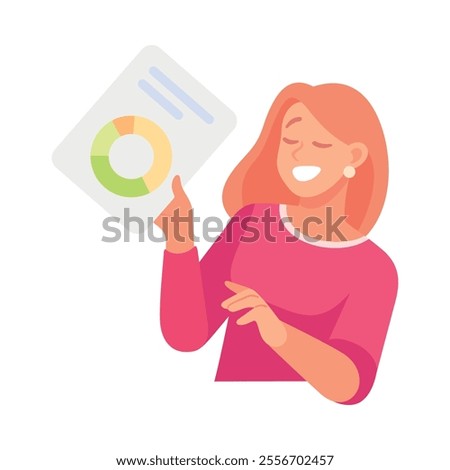 Business Process with Woman with Tablet Show Chart Vector Illustration