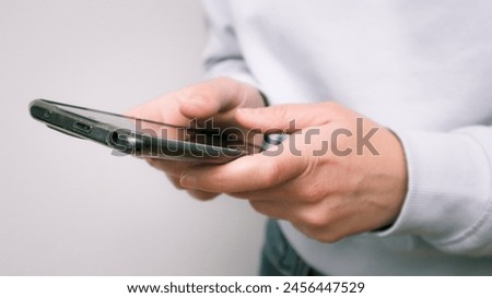 Similar – Image, Stock Photo Anonymous woman using gadgets during camping
