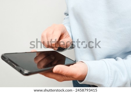 Similar – Image, Stock Photo Anonymous woman using gadgets during camping