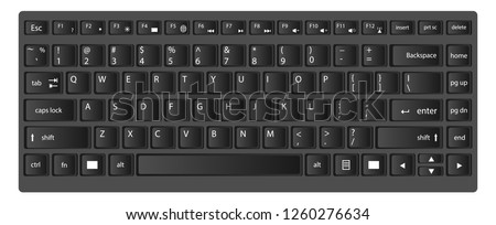 Modern black computer keyboard , Realistic buttons layout of laptop isolated on white background , Vector illustration