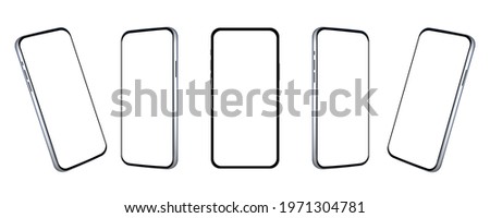 Collections of realistic modern black smartphone isolated on white background . Mock up phone with blank screen . Left tilt ,Right tilt . Vector illustration Stock foto © 