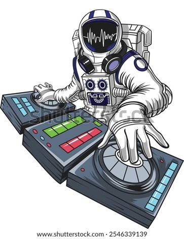 DJ astronaut, spaceman music vector illustration