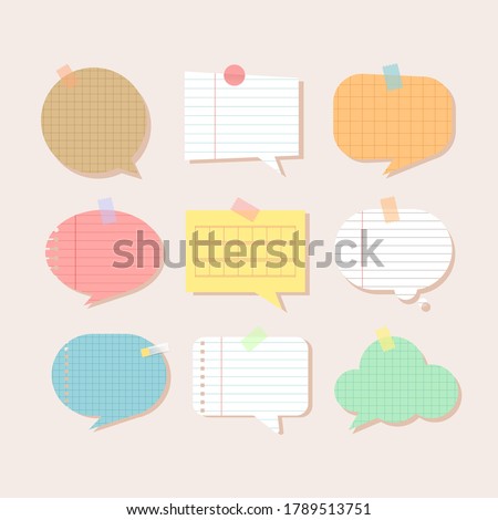 Scrapbook papers. Blank notepad pages vector illustration.Paper glued to wall with tape