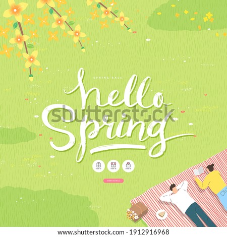 Spring sale template with beautiful flower. Vector illustration
