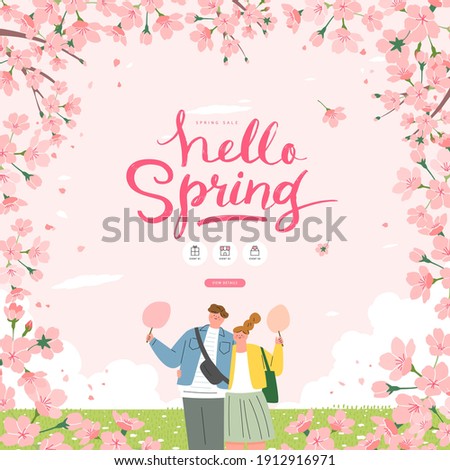 Spring sale template with beautiful flower. Vector illustration
