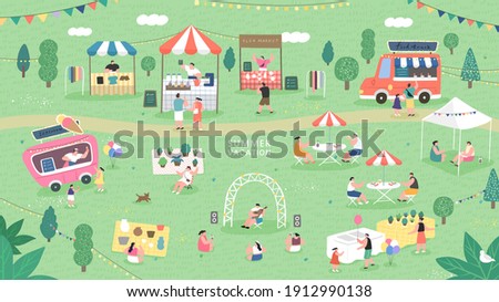 Summer fair festival food, Summer flea market. sale family festival event, marketplace and tent vector illustration
 Photo stock © 
