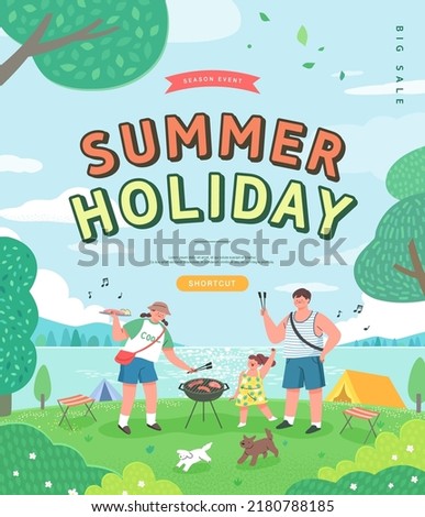 Summer Vacation Web Banner illustration.