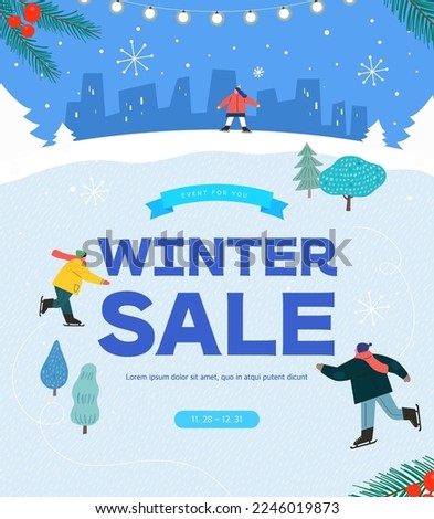 Winter shopping event illustration. Banner. Pop-up