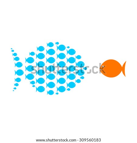 group of small fish united with big fish concept design vector