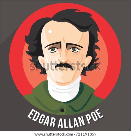 american writer and poet d. Vector cartoon portrait face with mustache and name on round frame. for Literary site, book cover or illustration, literature cafe, t shirt, mug or print   