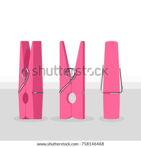 pink Vector  clothespins from three side on grey background. great 3d object for your poster 