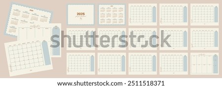 2025 calendar, Sunday start, modern romantic monthly planner, weekly planner inspired by coquette core, playful and elegant design, US paper format