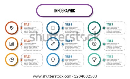 Business infographic template with 9 lists, options, steps, proccesses. Business presentation template for workflow, outline, chart, diagram, information, etc. Vector template EPS 10.