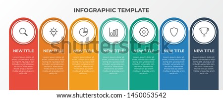 infographic list template element with 7 points and icons, use for describing or showing workflow, task, timeline, process, information on slide presentation, poster, brochure, banner, etc.