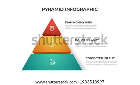 Pyramid infographic element template with 3 list and icons, layout vector for presentation, banner, brochure, flyer, report, etc.