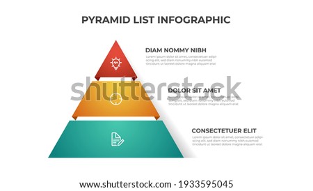 Pyramid list infographic template vector with 3 layers. Layout element for presentation, report, banner, etc.