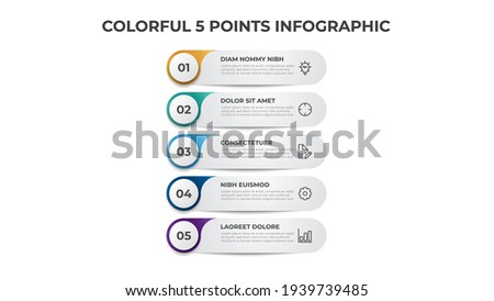 Colorful list diagram with 5 points of steps, infographic element template vector.