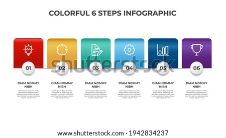 Colorful 6 points of list diagram, steps with horizontal layout, infographic element template