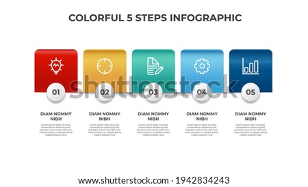 Colorful 5 points of list diagram, steps with horizontal layout, infographic element template