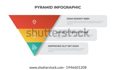 3 points of pyramid list diagram, triangle segmented level layout, infographic element template vector