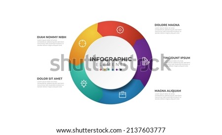 5 points circular steps, sequence infographic element template.