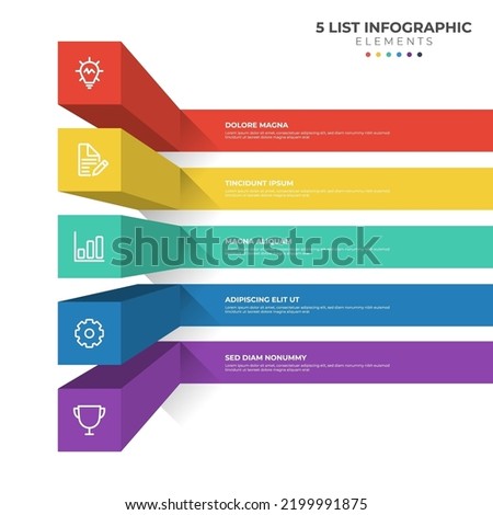 5 points of steps diagram, 3D list layout, infographic element template vector with icons