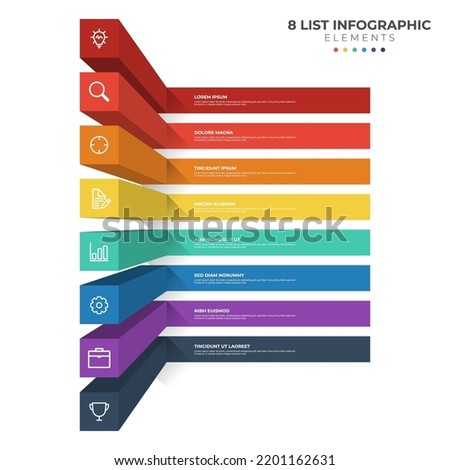 8 points of steps diagram, 3D list layout, infographic element template vector with icons