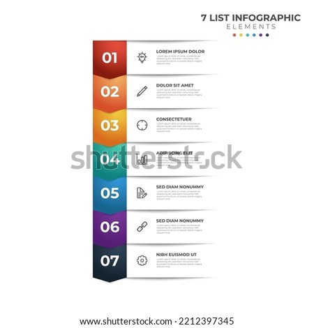 List Diagram with 7 points of steps, colorful business infographic element template vector.