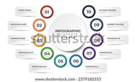 10 list of steps, circular layout diagram with number of sequence, infographic element template