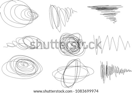 Vector light set of hand drawn scribble line shapes. Scribble brush strokes set. Logo design elements. Chaos doodle pattern. Vector illustration Isolated on white background