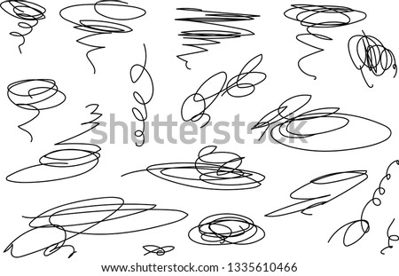 Vector light set of hand drawn scribble line shapes. Scribble brush strokes set. Logo design elements. Chaos doodle pattern. Vector illustration Isolated on white background