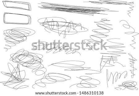 Vector light set of hand drawn scribble line shapes. Scribble brush strokes set. Logo design elements. Chaos doodle pattern. Vector illustration Isolated on white background