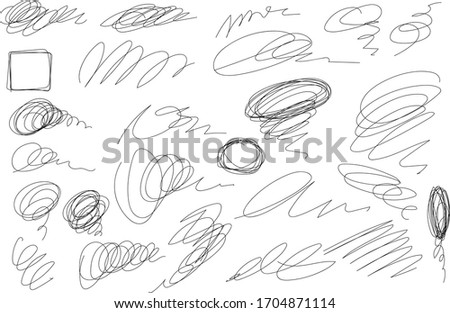 Vector light set of hand drawn scribble line shapes. Scribble brush strokes set. Logo design elements. Chaos doodle pattern. Vector illustration Isolated on white background