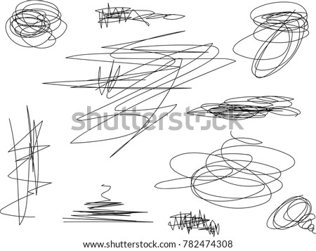 Vector light set of hand drawn scribble line shapes. Scribble brush strokes set. Logo design elements. Chaos doodle pattern. Vector illustration Isolated on white background