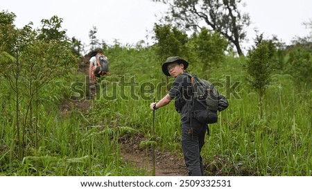 Similar – Image, Stock Photo a hiker, connected with trees
