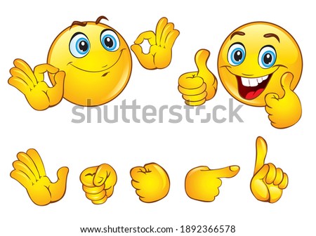 Set of positive emoticon smile icons. Cartoon emoji set. Vector on transparent background