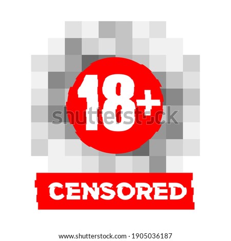 Pixel censored sign by adult 18+. Vector censorship rectangle on transparent background