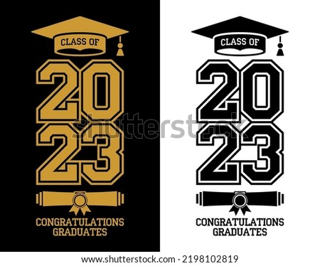 Lettering Class of 2023 for greeting card, invitation card. Text for graduation design, congratulation event, T-shirt, party, high school or college graduate. Vector on transparent and black backgroun