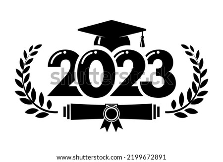 2023 class graduate. The concept of decorate congratulation with  laurel wreath for school graduates. Design for t-shirt, flyer, invitation, greeting card. Illustration, vector