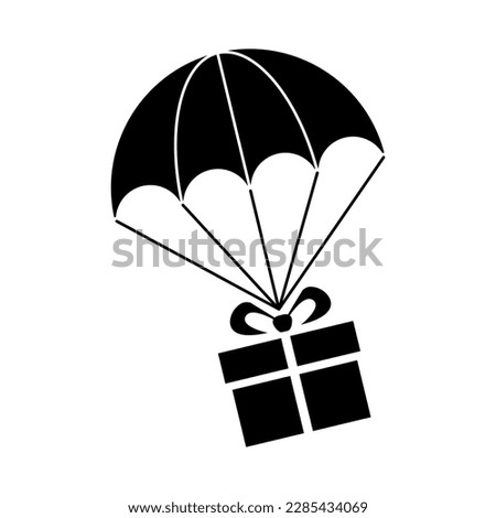 Fast delivery cargo icon. Parachute with gift box. Vector on transparent background