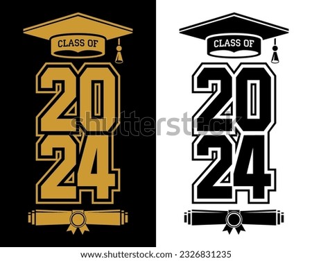 Lettering Class of 2023 for greeting, invitation card. Text for graduation design, congratulation event, T-shirt, party, high school or college graduate. Illustration, vector on transparent and black 