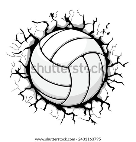 Volleyball ball breaking the wall. Vector sporting template for stickers and t-shirt designs on transparent background