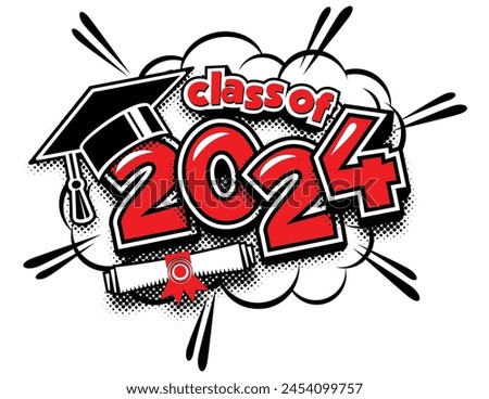 2024 class graduate header. Decorate congratulation for school graduates in comic cartoon style. Vector on transparent background