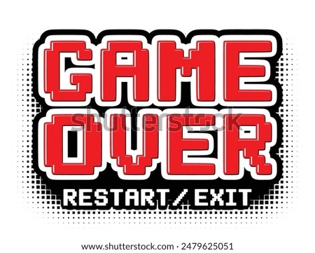 Game Over icon for UI game. Restart or exit. Vector cartoon design header on transparent background