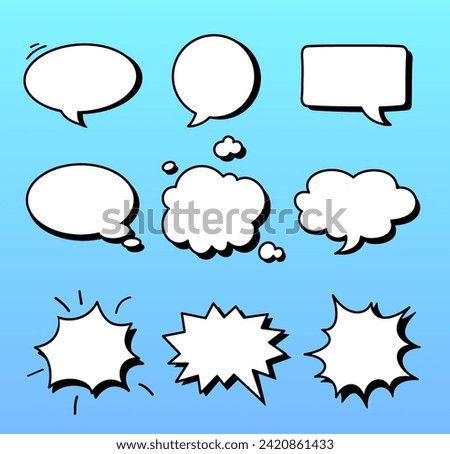 Speech bubbles icons set for comics. Callout clouds cartoon illustrations. Vector illustrations collection. Cartoon words balloons for Comic book