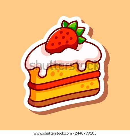 Cake illustration vector. Strawberry shortcake sticker