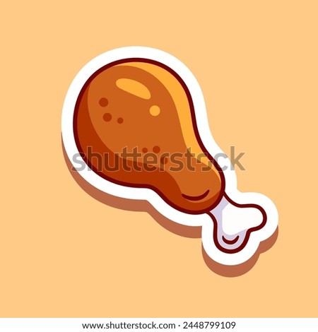 Fried chicken leg illustration, vector. Fried chicken sticker