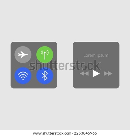 Vector illustration of control panel background. Control shutter. Status bar symbol modern, mobile app, user interface. Wi-Fi. bluetooth. Airplane mode, Airplane mode